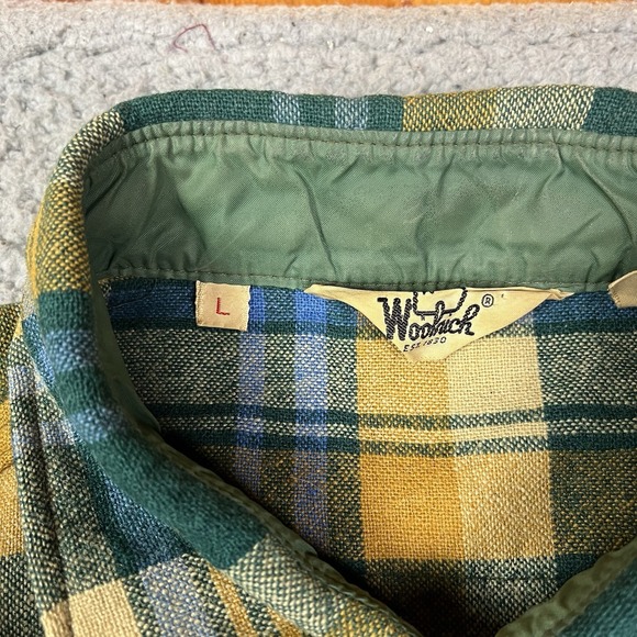 VTG 70s Woolrich Green Yellow Blue Plaid Long Sleeve Shirt USA Made Button Up - Picture 2 of 7